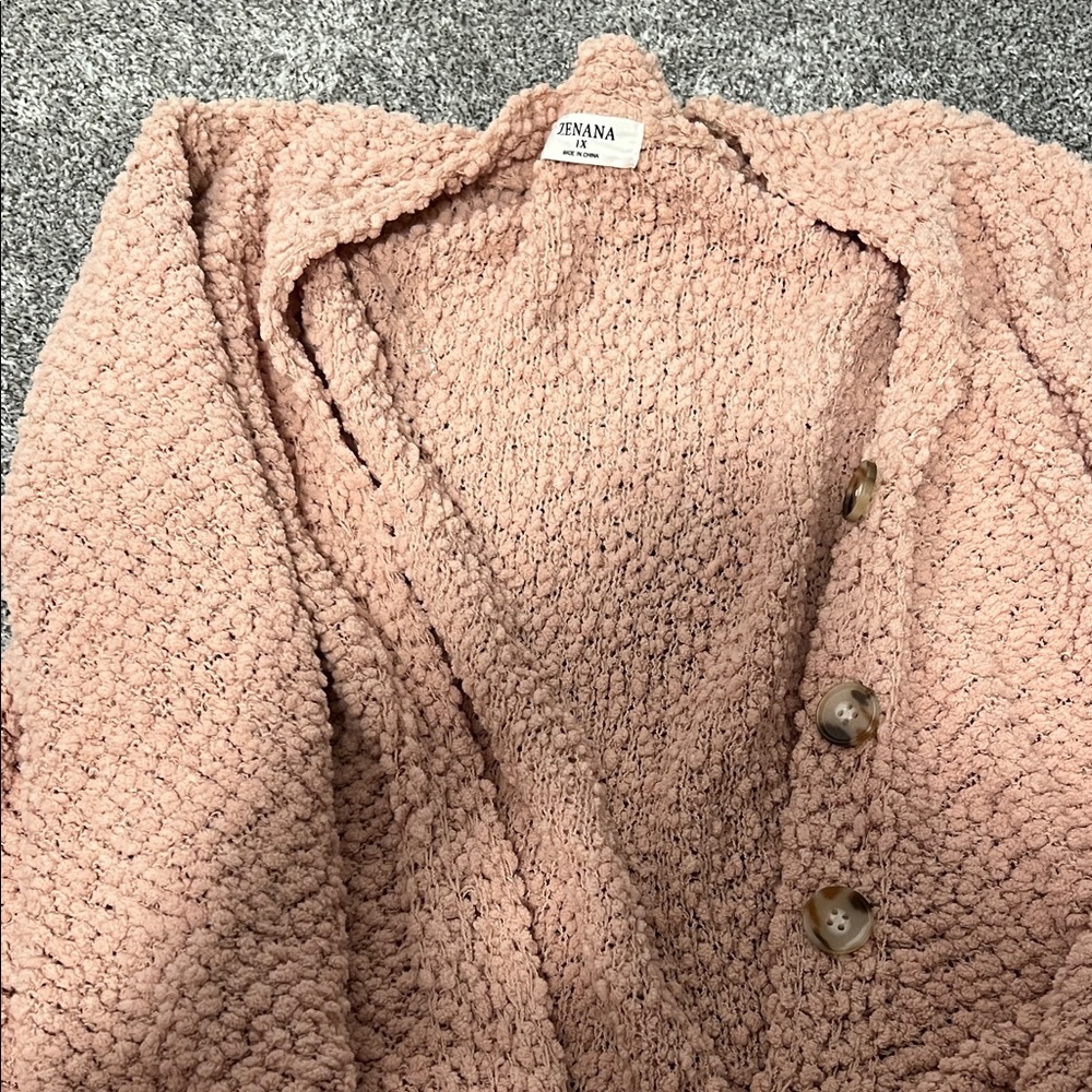 Zenana Outfitters Pink Teddy Jacket with Button Closure